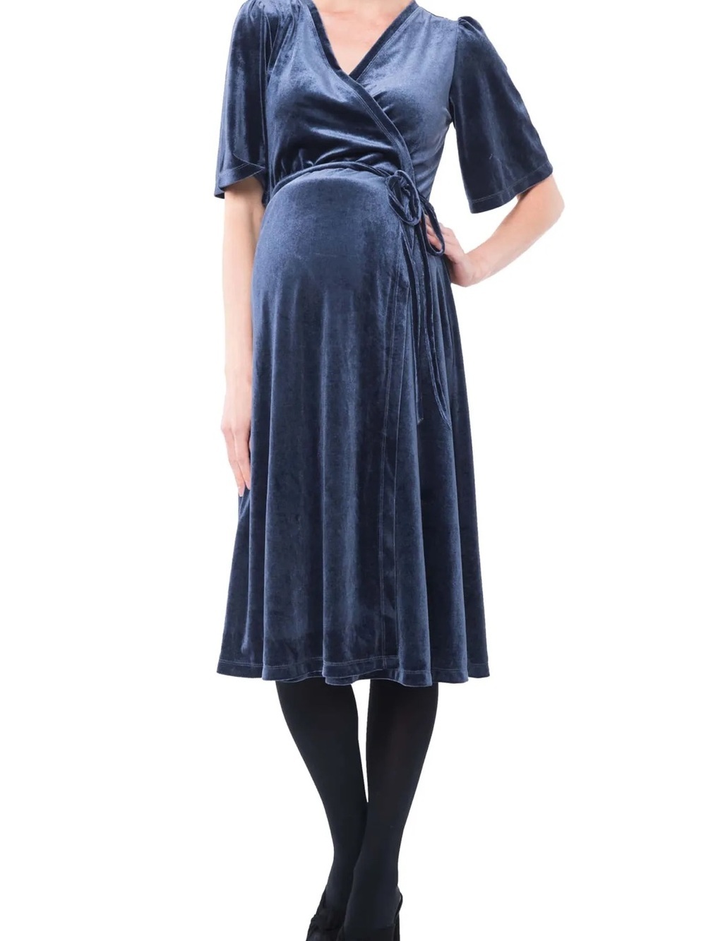 NOM Velvet Wrap Maternity Nursing Dress Charcoal Baby Shower S